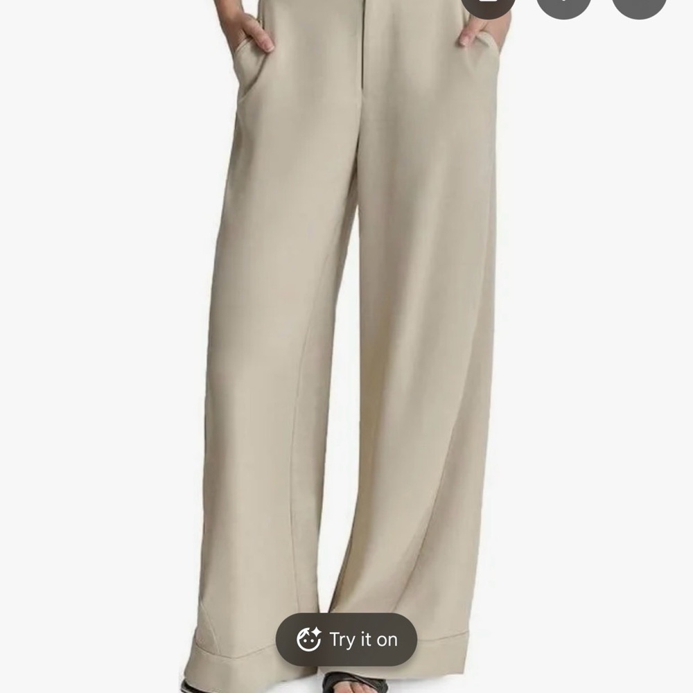 DKNY Cream Wide-Leg Textured Pants